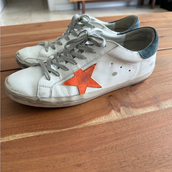 Golden Goose White and Orange Star Sneakers - Picture 2 of 8